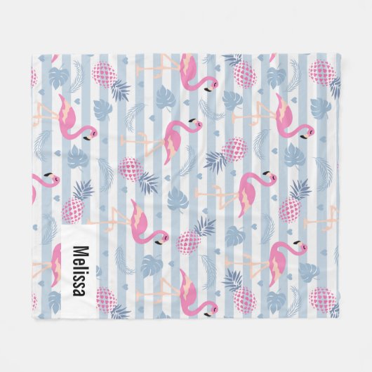Whimsical Flamingo & Ananas Muster Fleecedecke (Vorderseite (Horizontal))