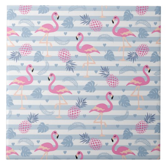 Whimsical Flamingo & Ananas Muster Fliese (Vorderseite)