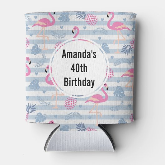 Whimsical Flamingo & Ananas Muster Geburtstag Dosenkühler (Vorderseite)