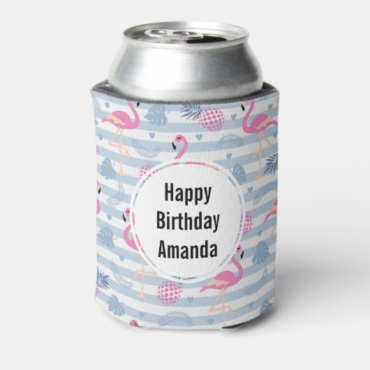 Whimsical Flamingo & Ananas Muster Geburtstag Dosenkühler (Kanne Rückseite)