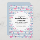 Whimsical Flamingo & Ananas Muster Geburtstag Einladung (Vorne/Hinten)