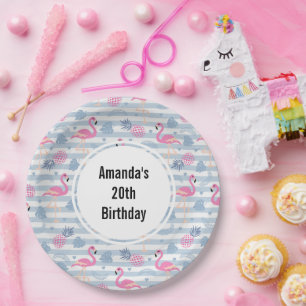 Whimsical Flamingo & Ananas Muster Geburtstag Pappteller