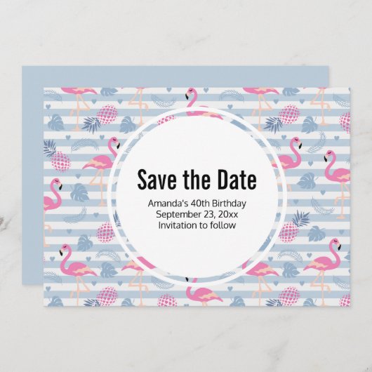 Whimsical Flamingo & Ananas Muster Geburtstag Save The Date (Vorne/Hinten)