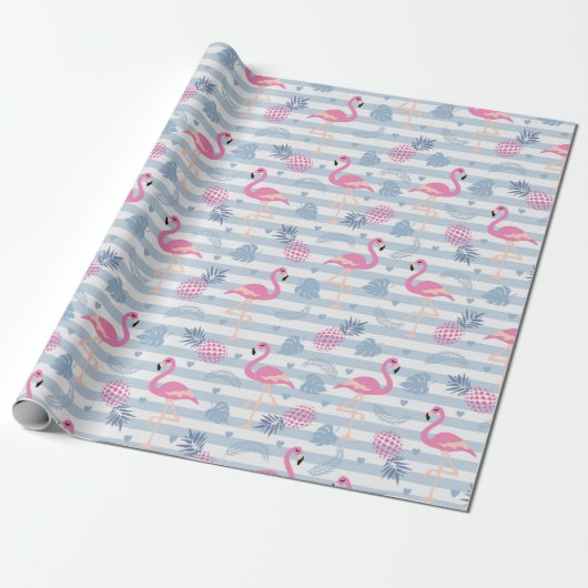 Whimsical Flamingo & Ananas Muster Geschenkpapier (Ungerollt)