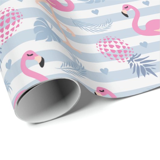 Whimsical Flamingo & Ananas Muster Geschenkpapier (Rolleneckpunkt)