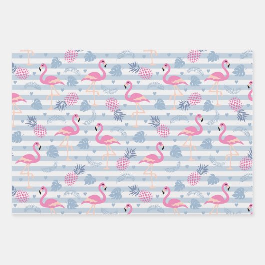 Whimsical Flamingo & Ananas Muster Geschenkpapier Set (Vorderseite)