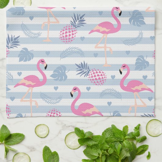 Whimsical Flamingo & Ananas Muster Geschirrtuch (Gefaltet)