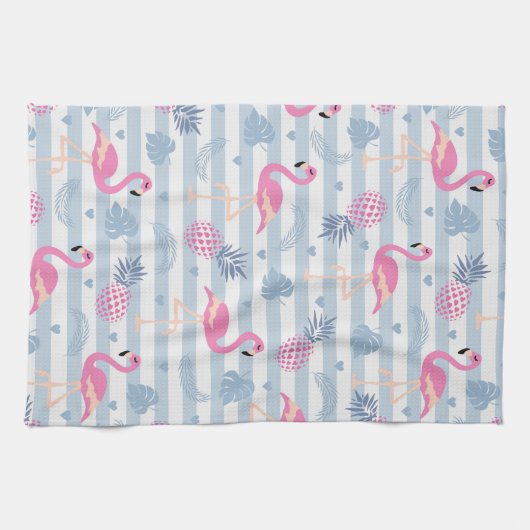 Whimsical Flamingo & Ananas Muster Geschirrtuch (Horizontal)
