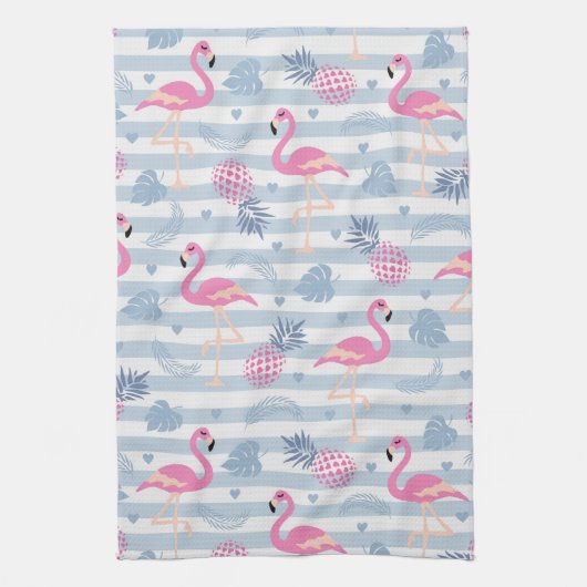 Whimsical Flamingo & Ananas Muster Geschirrtuch (Vertikal)