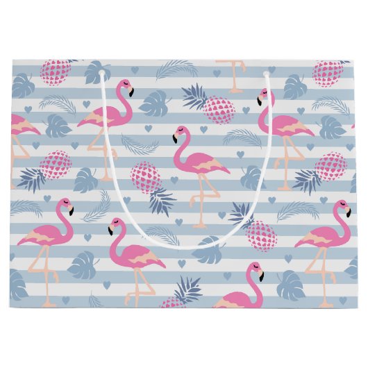 Whimsical Flamingo & Ananas Muster Große Geschenktüte (Vorderseite)