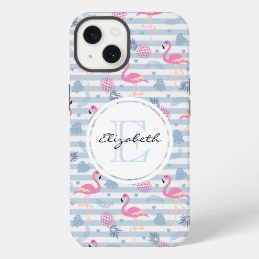 Whimsical Flamingo & Ananas Muster iPhone Hülle (Rückseite)