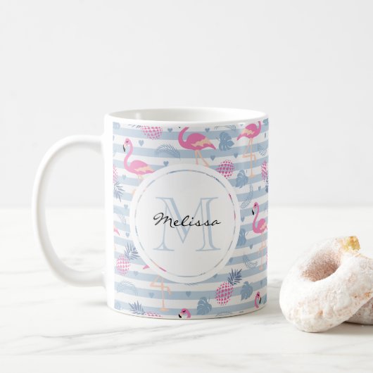 Whimsical Flamingo & Ananas Muster Kaffeetasse (Mit Donut)