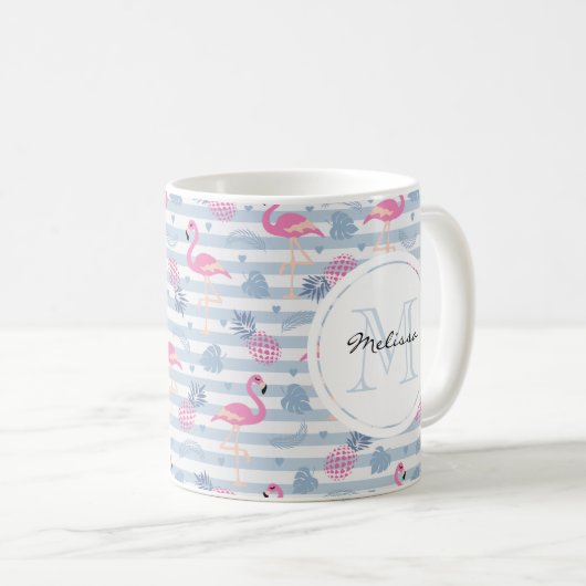 Whimsical Flamingo & Ananas Muster Kaffeetasse (VorderseiteRechts)