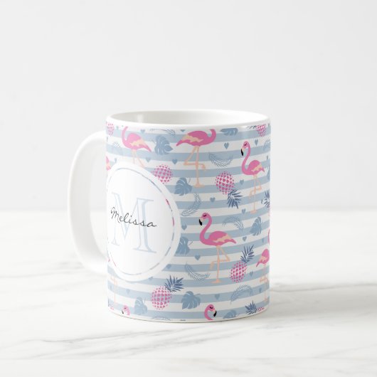 Whimsical Flamingo & Ananas Muster Kaffeetasse (Vorderseite Links)