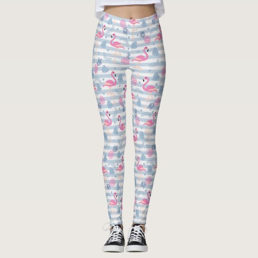 Whimsical Flamingo & Ananas Muster Leggings (Vorderseite)