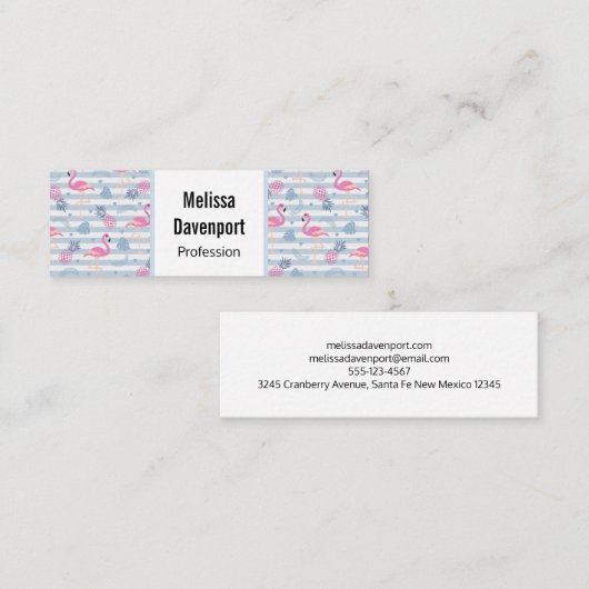 Whimsical Flamingo & Ananas Muster Mini Visitenkarte (Vorne/Hinten)