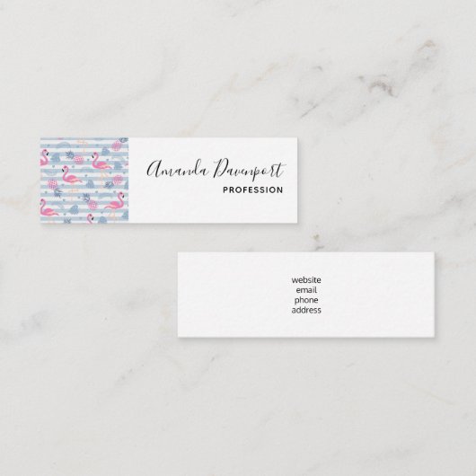 Whimsical Flamingo & Ananas Muster Mini Visitenkarte (Vorne/Hinten)