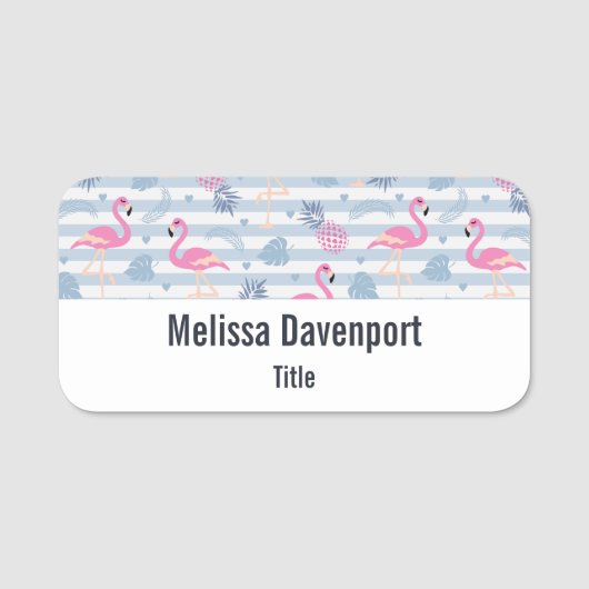 Whimsical Flamingo & Ananas Muster Namensschild (Vorderseite)