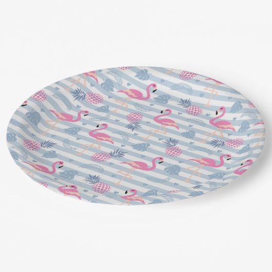 Whimsical Flamingo & Ananas Muster Pappteller (Schrägansicht)