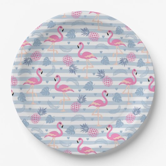 Whimsical Flamingo & Ananas Muster Pappteller (Vorderseite)