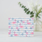 Whimsical Flamingo & Ananas Muster Postkarte (Stehend Vorderseite)