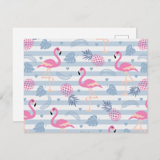 Whimsical Flamingo & Ananas Muster Postkarte (Vorne/Hinten)
