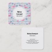 Whimsical Flamingo & Ananas Muster Quadratische Visitenkarte (Vorne/Hinten)