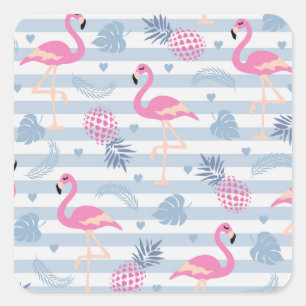Whimsical Flamingo & Ananas Muster Quadratischer Aufkleber