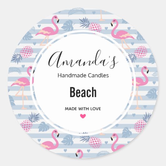 Whimsical Flamingo & Ananas Muster Runder Aufkleber (Vorderseite)