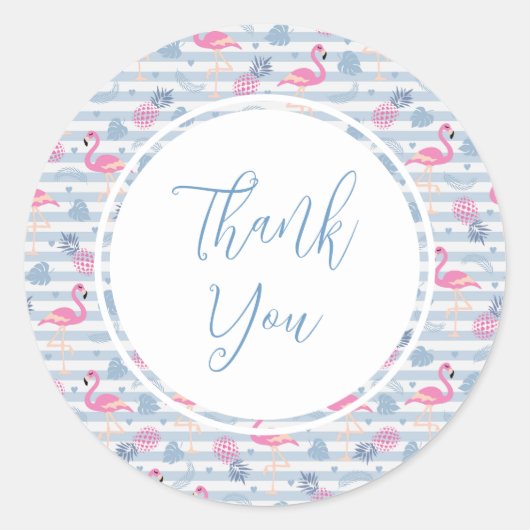 Whimsical Flamingo & Ananas Muster Runder Aufkleber (Vorderseite)