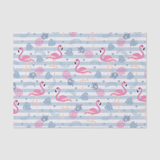 Whimsical Flamingo & Ananas Muster Seidenpapier (Vorderseite)