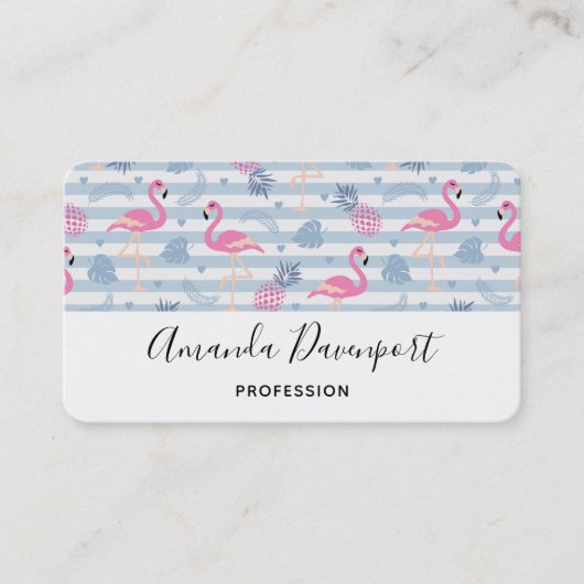 Whimsical Flamingo & Ananas Muster Visitenkarte (Vorderseite)