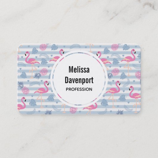 Whimsical Flamingo & Ananas Muster Visitenkarte (Vorderseite)