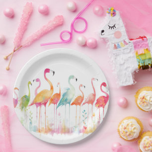 Whimsical Flamingo Birds Pappteller