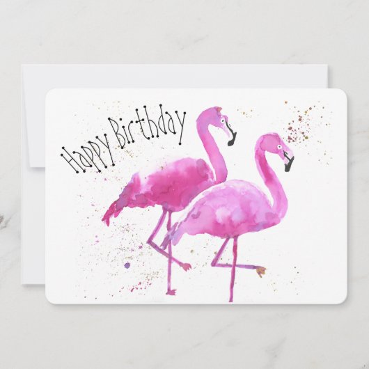 Whimsical, Flamingo Flat Birthday Card Feiertagskarte (Vorderseite)