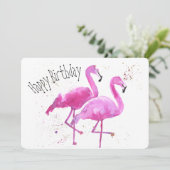 Whimsical, Flamingo Flat Birthday Card Feiertagskarte (Stehend Vorderseite)
