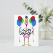 Whimsical Flamingo Happy Birthday Balloons Postkarte (Stehend Vorderseite)