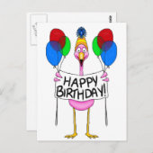 Whimsical Flamingo Happy Birthday Balloons Postkarte (Vorne/Hinten)