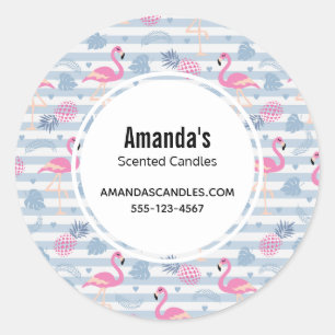 Whimsical Flamingo & Pineapmuster Business Runder Aufkleber