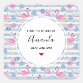 Whimsical Flamingo & PineapMuster Küche Quadratischer Aufkleber