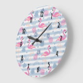 Whimsical Flamingo & Pineapple Pattern Große Wanduhr (Winkel)