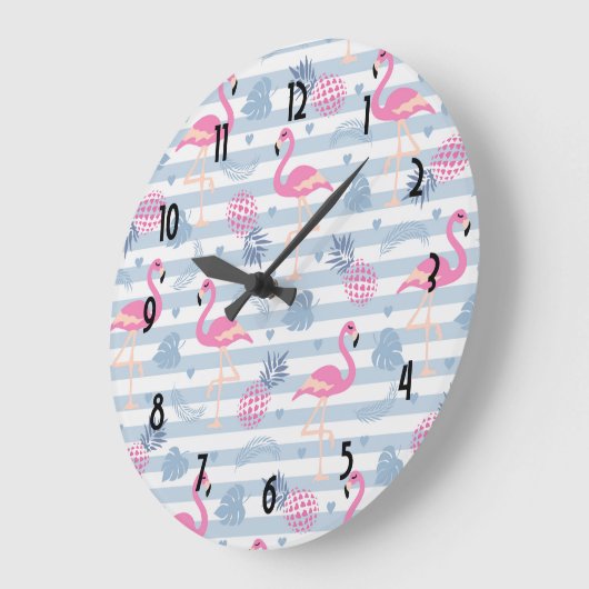 Whimsical Flamingo & Pineapple Pattern Große Wanduhr (Winkel)