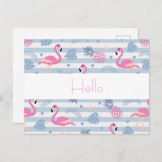 Whimsical Flamingo & Pineappmuster Hallo Postkarte (Vorne/Hinten)