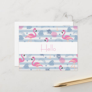 Whimsical Flamingo & Pineappmuster Hallo Postkarte