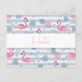 Whimsical Flamingo & Pineappmuster Hallo Postkarte (Vorderseite)