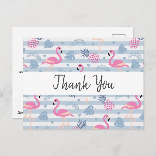 Whimsical Flamingo & Pineappmuster Vielen Dank Postkarte (Vorne/Hinten)