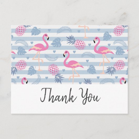 Whimsical Flamingo & Pineappmuster Vielen Dank Postkarte (Vorderseite)
