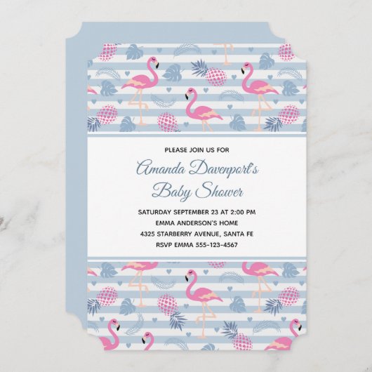 Whimsical Flamingo & Pineapse Muster Kinderdusche Einladung (Vorne/Hinten)