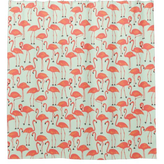 Whimsical Flamingo | Tropical Bathroom Coral Duschvorhang (Vorderseite)