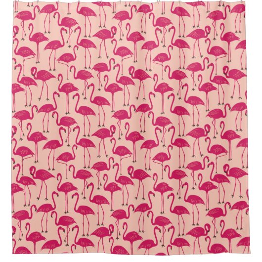 Whimsical Flamingo | Tropical Bathroom Hot Pink Duschvorhang (Vorderseite)